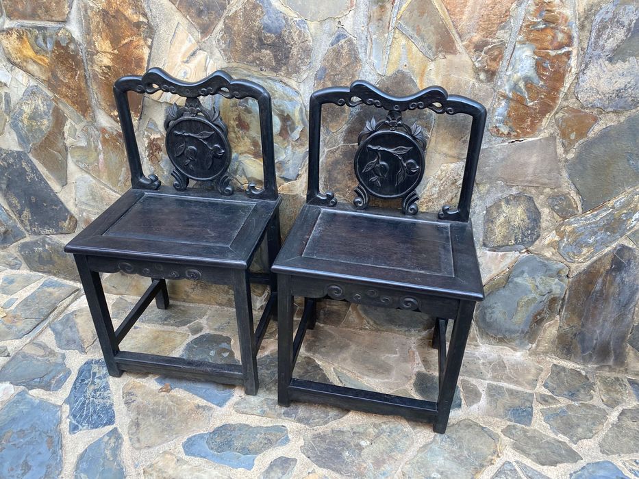 Par Cadeiras Chinesas Madeira Nobre Zitan Séc XIX 82 cm