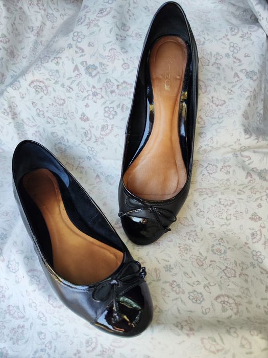 Kazar czarne eleganckie balerinki baleriny skórzane z kokardkami 39