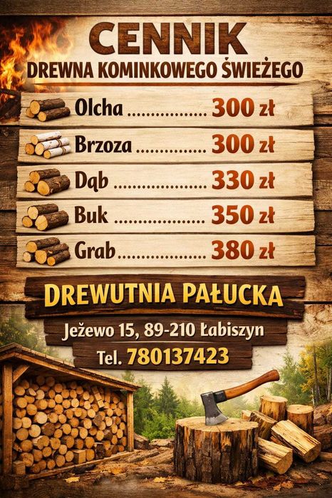 drewno kominkowe opałowe buk dąb brzoza grab sosna