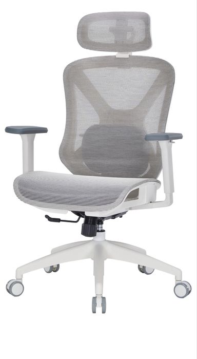 Гарантія! Крісло комп'ютерне офісне ергономічне OfficePro Atlas White/Light Gray (механізм качання, 3d регульовані підлокітник, підтримка попереку)