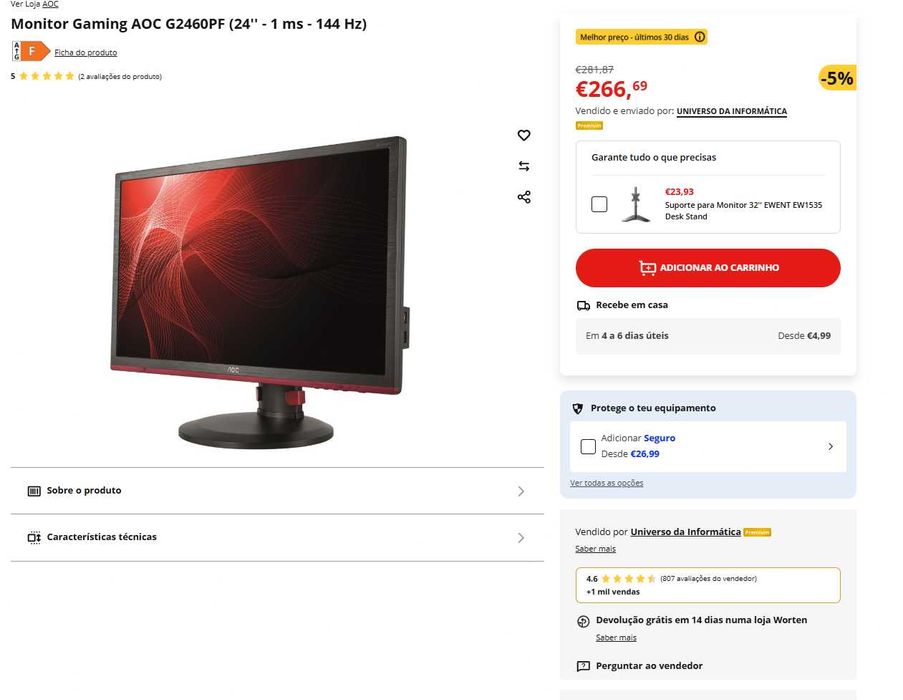 Monitor Gaming AOC G2460PF (24'' - 1 ms - 144 Hz)