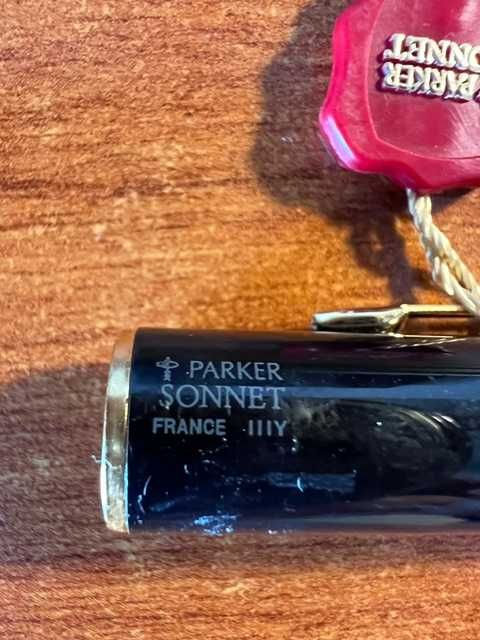 Caneta de tinta permanente Parker Sonnet (1996) Laca Preta – Aparo Ouro 18K