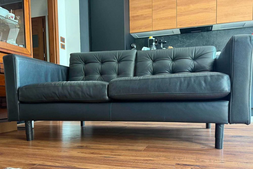 LANDSKRONA Sofa 2-osobowa, Grann/Bomstad czarny/drewno/czarny