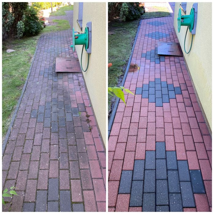 Mycie - czyszczenie kostki brukowej elewacji dachu goracą wodą Opole