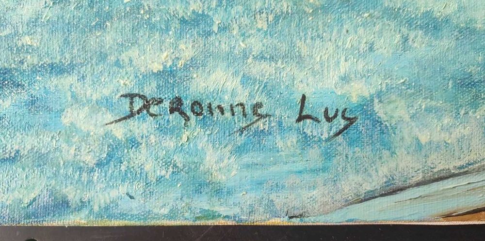 Marinheiro solitário em barco - Pintura a óleo sobre tela - Quadro