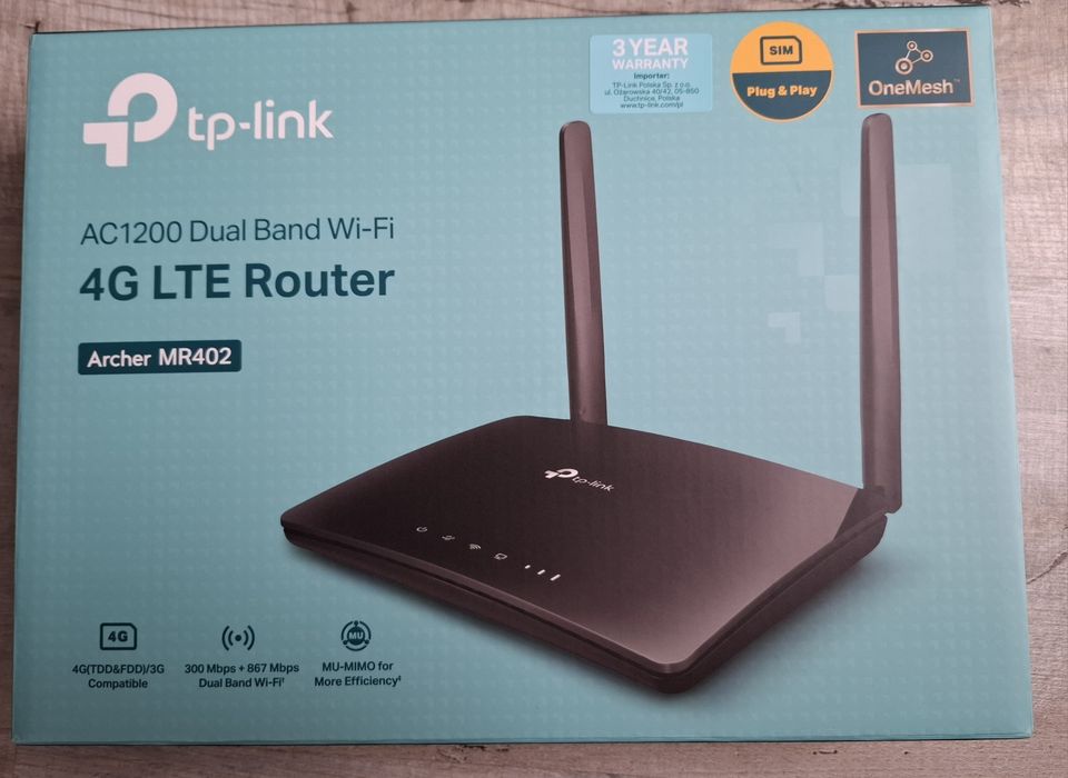 Router TP-LINK Archer MR402 2.4 / 5 GHz, Wi-Fi Mesh, Gniazdo SIM.