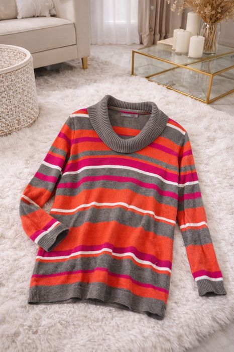 Najmodniejszy sweter damski w paski XXL fango pomarańczowy