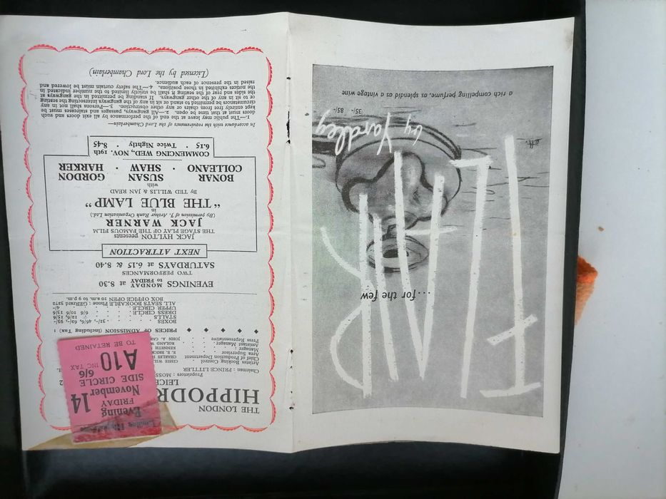 Único! Programa e Bilhete 1952 MAURICE CHEVALIER Hippodrome LONDON