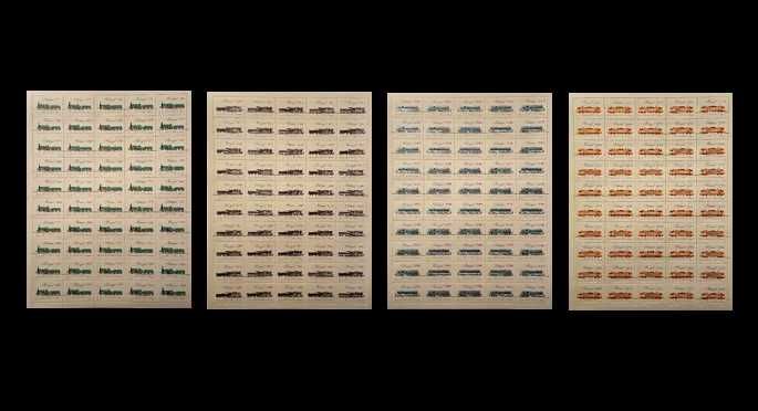 Série de 4 folhas de 50 selos novos -Caminho de Ferro em Portugal-1981