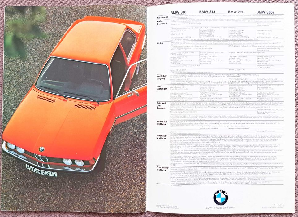 BMW 3 E21 - 1975 ( 316, 318, 320, 320i ) prospekt 51 lat ! 32 strony, stan BDB-