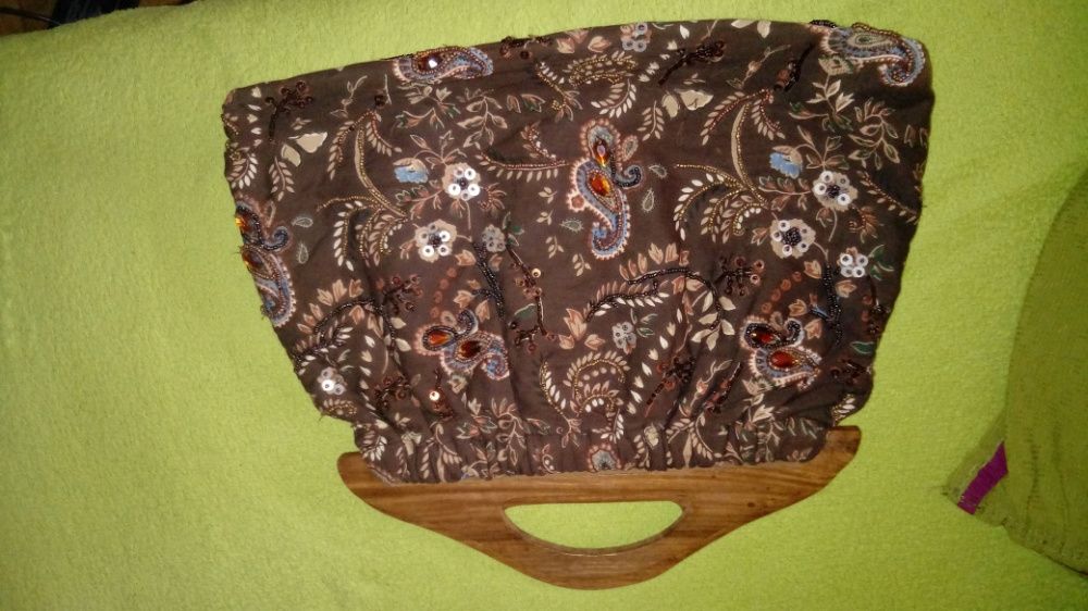 torebka brązowa we wzory-ręcznie wykonana