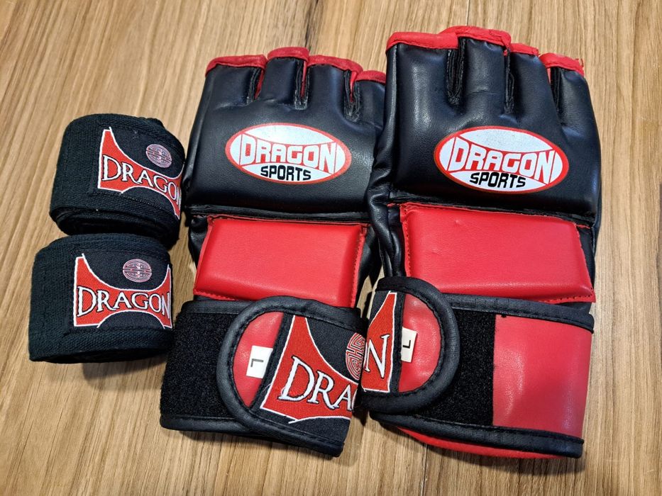 Rękawice chwytne +bandaże grappling dragon sports roz. L