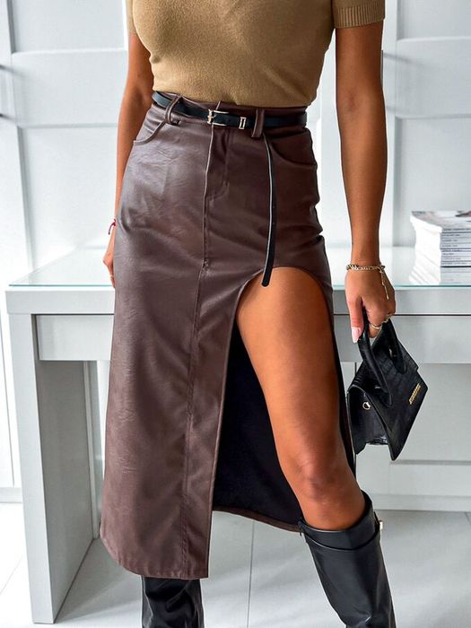 Spódnica z eko skóry dluga czekolada  M