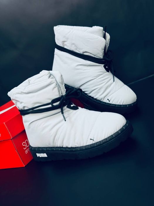 Жіночі сапоги Puma Сірі зимові термо дутики пума сноубутси на хутрі