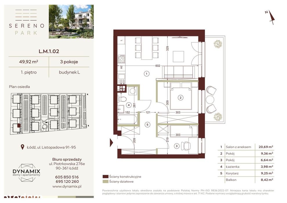 3-pokojowe mieszkanie 49m2 + balkon