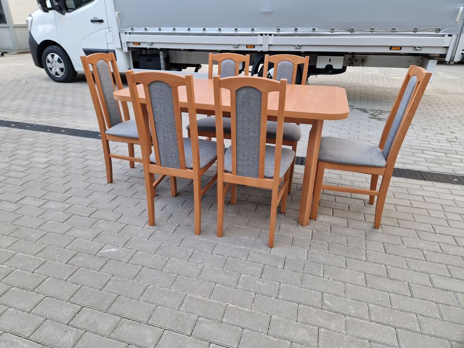 Stół rozkładany + 6 krzeseł, NOWE, OLCHA + SZARY, dostawa cała POLSKA