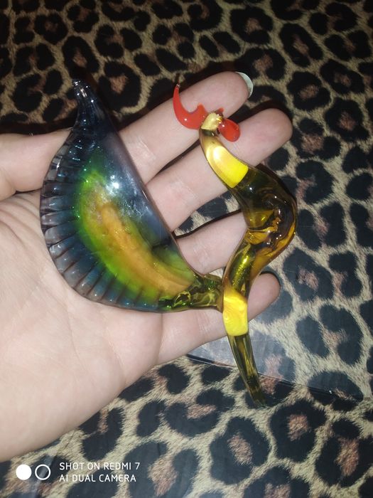 Сувенир из цветного стекла статуэтка птица петух фигурка півень скло