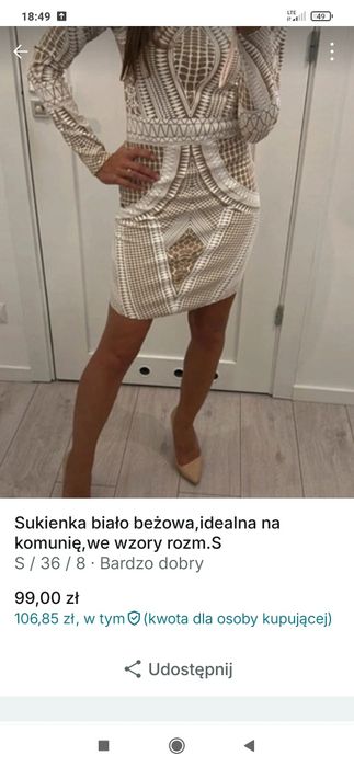 Sukienka biało beżowa na komunię rozm.S