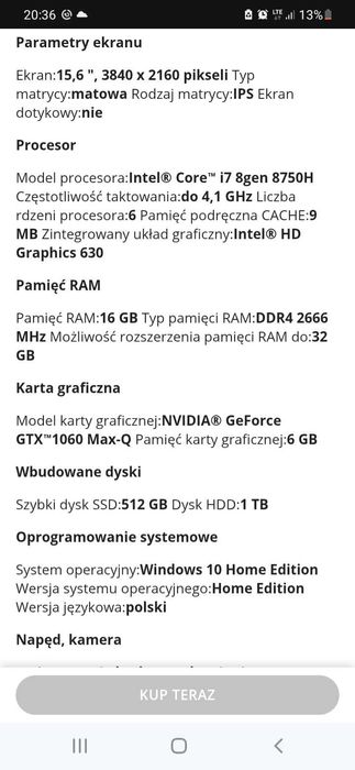 Laptop gamingowy Dell 4K