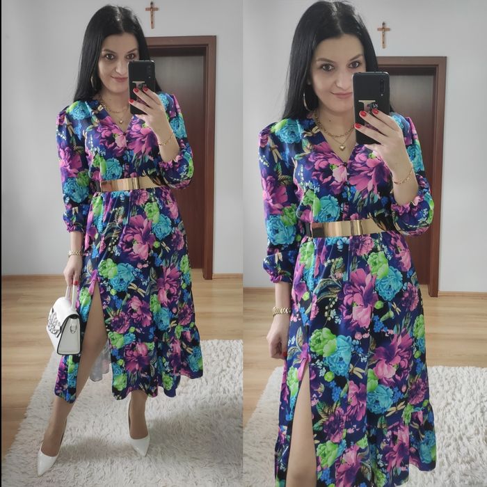 Sukienka MIDI w kwiaty wesele impreza chrzciny