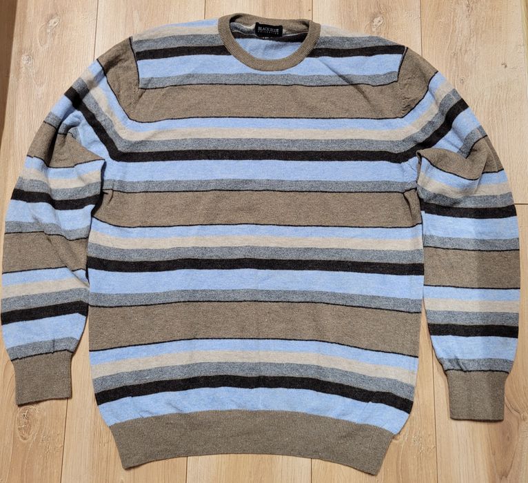 Sweter męski paski ciepły z wełny jagnięcej Black Blue  roz XXL