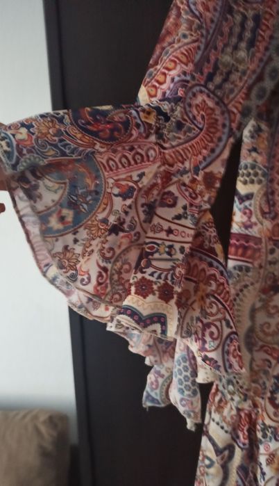 La Perla Sukienka krótka trapezowa boho aztecki wzór rękaw 3/4 luźna