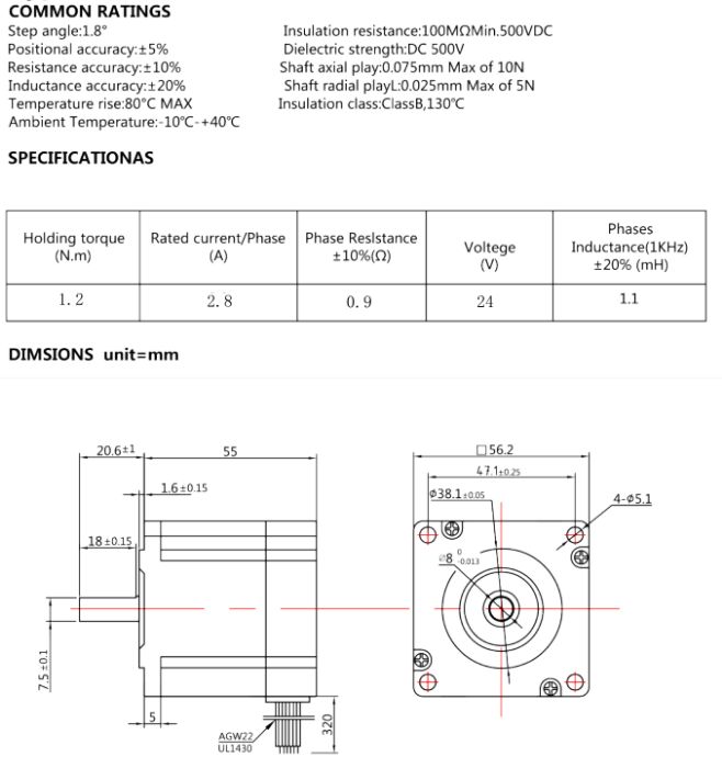 Шаговый двигатель 57BYG250B 12 кг/см ЧПУ CNC NEMA 23