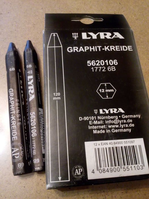 Стік графітний Lyra 6В woodless jumbo Німеччина Для художніх робіт