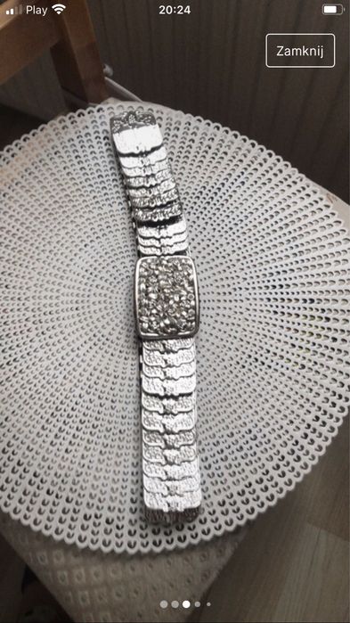 Srebrny pasek gumowy Vintage.