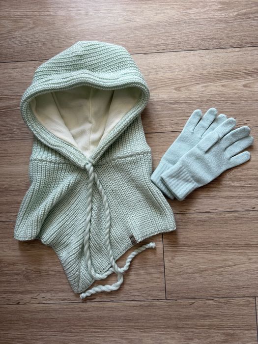 Капор malisa мятний рукавички перчатки капюшон шапка вязаний бірюзовий