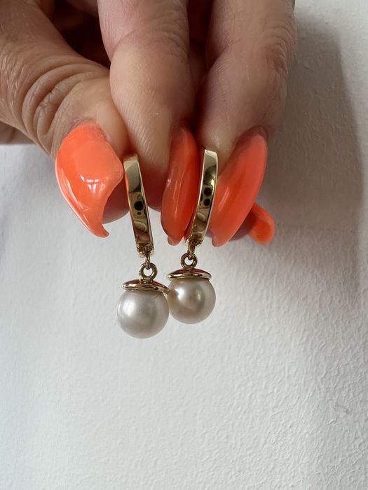 Золотые серьги с жемчугом желтое золото 585 проба