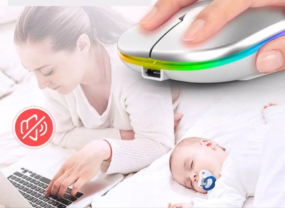 Rato Wireless Slim silencioso e com luz led