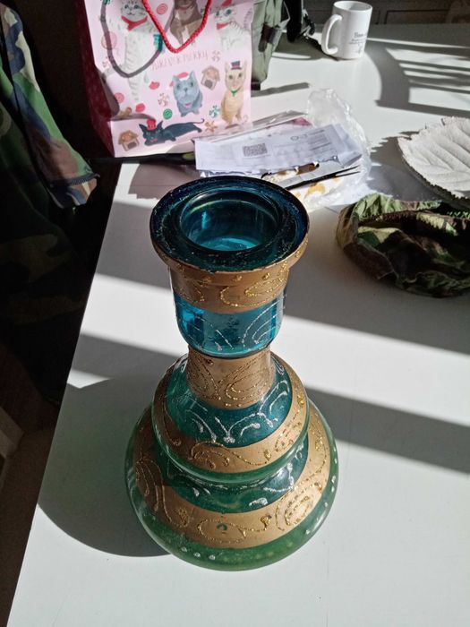 Vaso/Garrafa antiga azul esverdeada