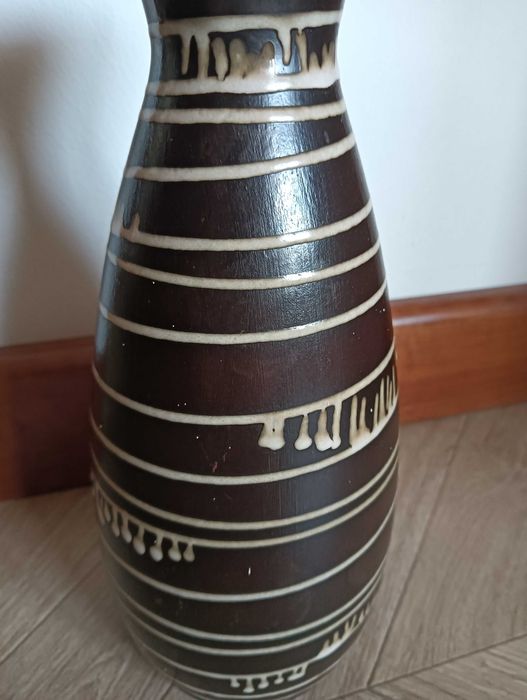 Wazon ceramiczny w pasy ciemny brąz 28cm Haldensleben