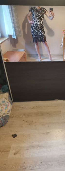 Ażurowa koronkowa podwójna sukienka midi elegacka emamoda 36 S