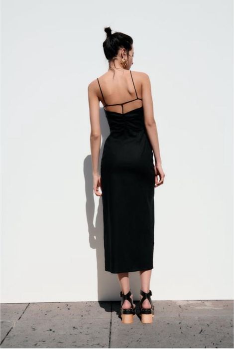Сарафан плаття сукня S (xs) чорна льон виріз Zara