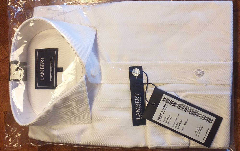 Koszula męska LAMBERT - biała, jodełka 41, 176-182 - NOWA