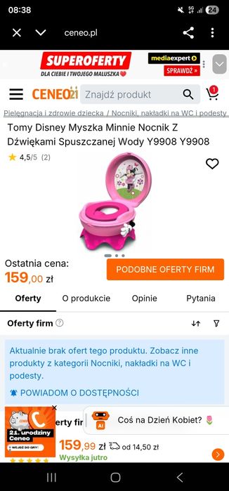 Nocnik minnie toaleta dla dziewczynki różowa grająca interaktywny