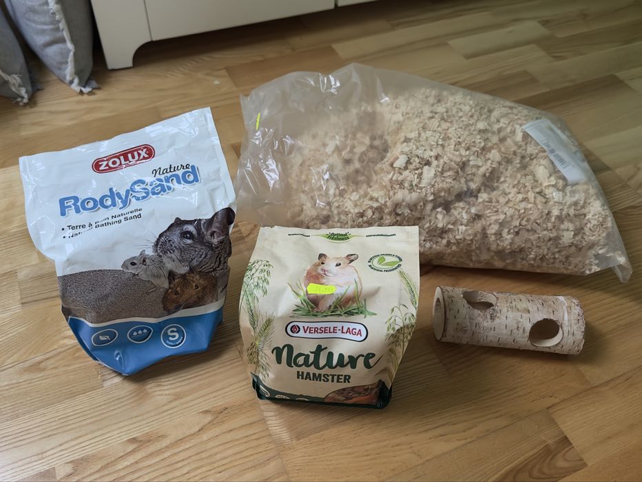 Pełny zestaw dla chomika, klatka, zabawki, jedzenie, trociny, karmniki