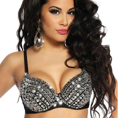 Efektowny Damski Biustonosz Push Up z Kryształkami - XXL