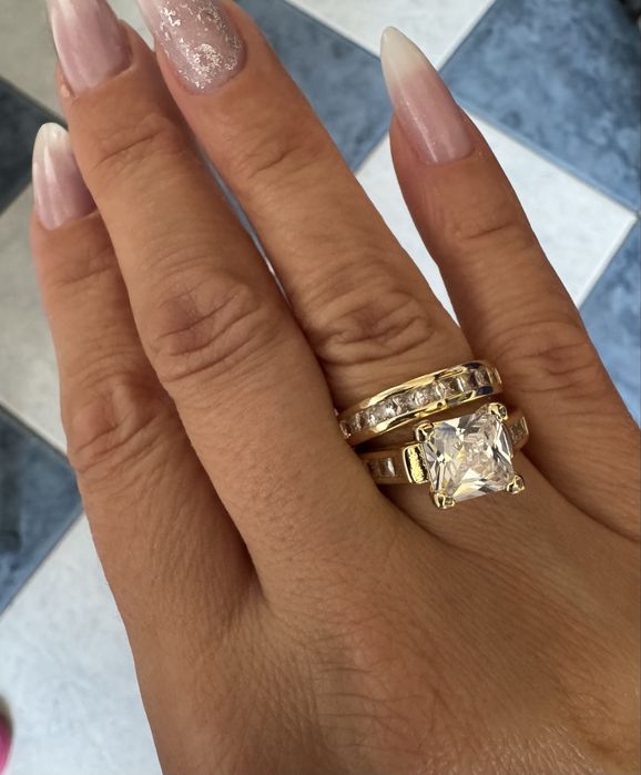 Pierścionek z obrączką Premium cyrkonie