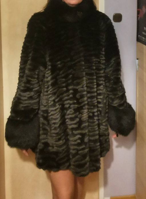 Futro ekologiczne Pierre Cardin czarno brązowe L