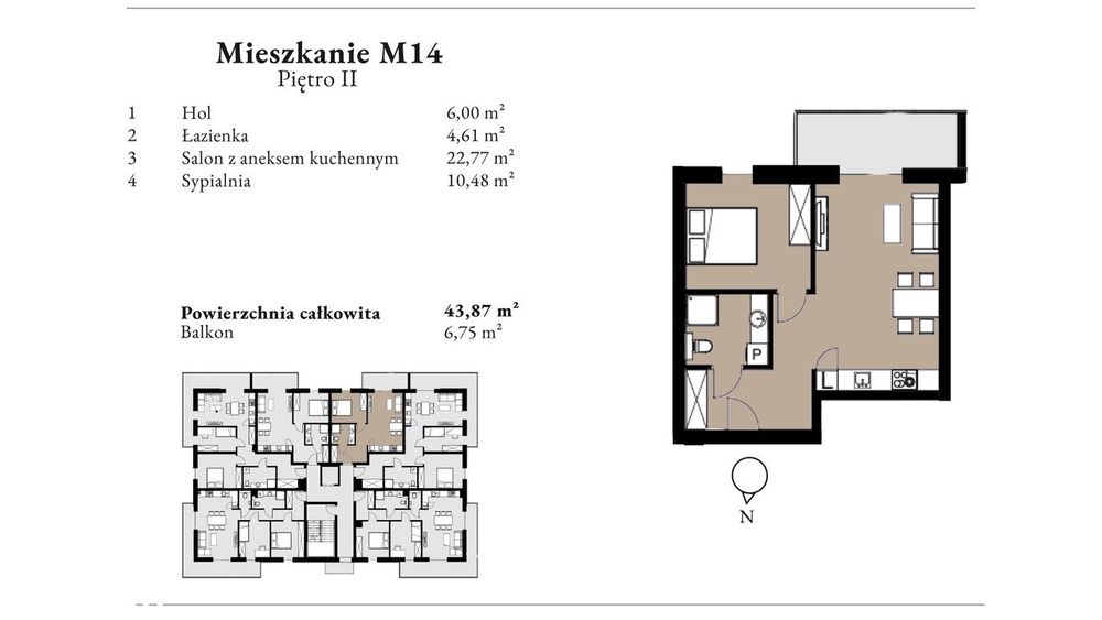 2 pokoje z balkonem | 43,87 m² | centrum | Krótka 10