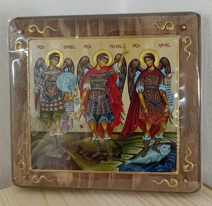 Archanioł Michał, Archanioł Gabriel i Archanioł Rafał  obraz na desce