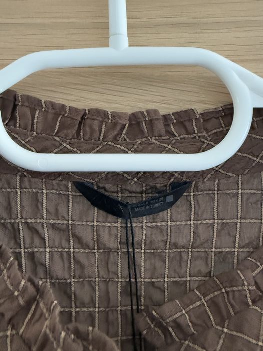 Czekoladowa koszula zara oversize boho rustykslna kratka