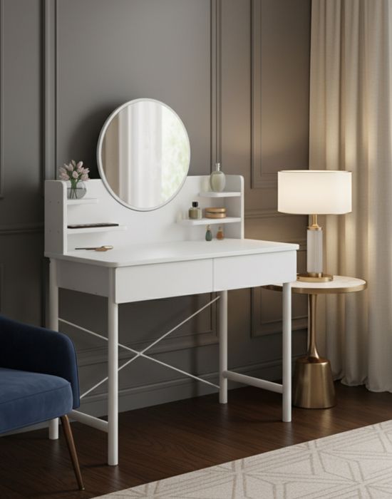 Toaletka kosmetyczna biała toaletka nowoczesna z lustrem i szufladami