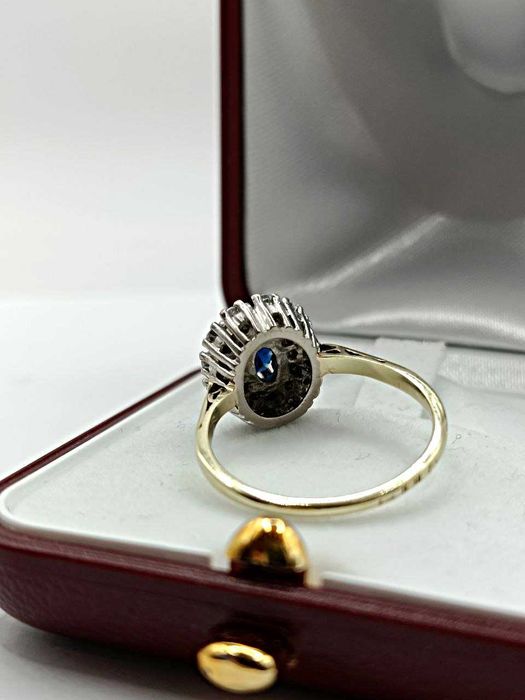 Złoty Pierścionek z szafirem i brylantami 14K 4,63g Certyfikat