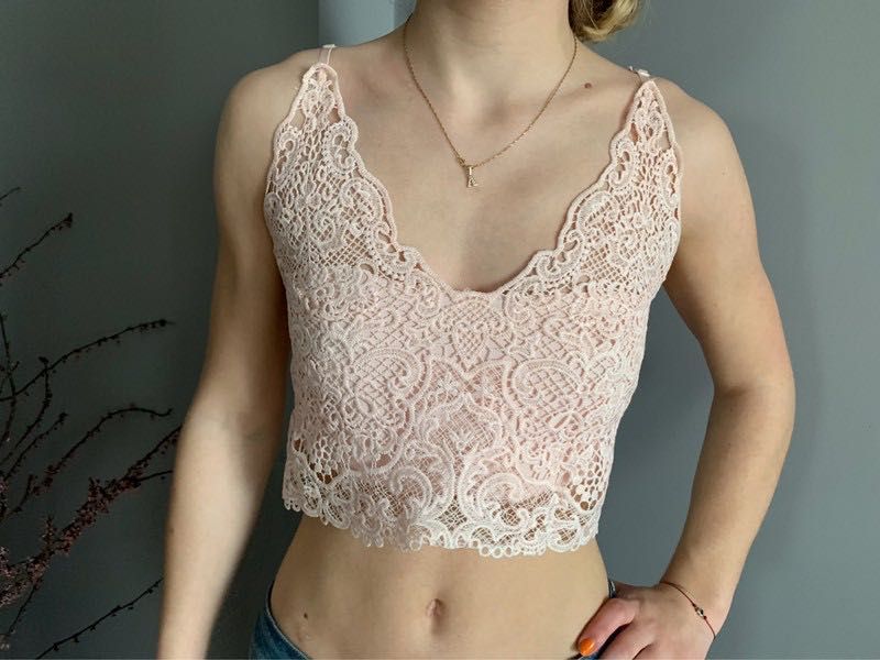Modny różowy crop top bralette koronka s xs 36 34 zara