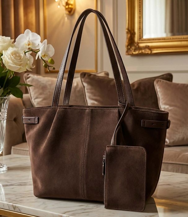 Zamszowa Torebka Damska Glamour Nowa Torba na Ramię Ekoskóra