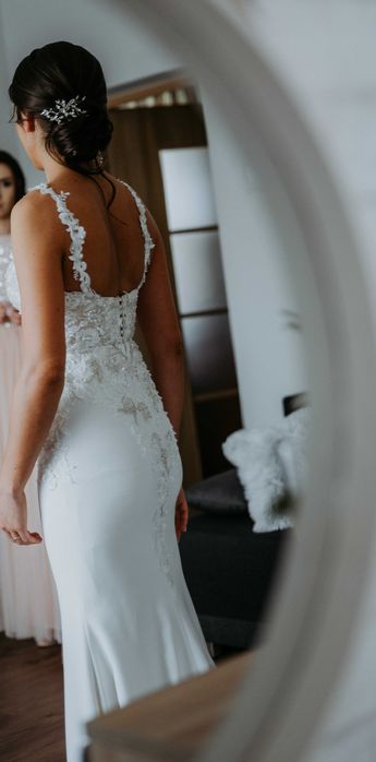 Suknia ślubna ecru syrenka tren XS/S 34/36